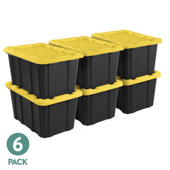 Sterilite 27 Gal Storage Tote Bin w/ Snap Lid Black/Yellow Durable 6 Pack