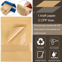Kraft Storage Pouches 50 Pack, 4×6 Inch Stand Up Resealable, Brown