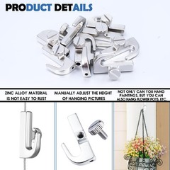 Hicarer 12 Pcs Adjustable Hooks for Gallery Picture Hanging System Silver