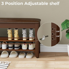 2-Tier Solid Wood Shoe Rack Bench with Flip-Top Storage | Entryway Bench with Cu