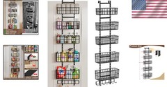 Adjustable Over The Door Organizer Metal Hanging Shelf with Baskets and Hooks