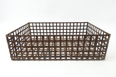 Vintage Industrial Iron Grid Basket Rusty Wire Metal Storage Crate Primitive 12”