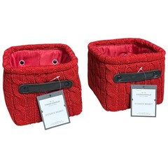 Lot Of 2 Knit Baskets Red Threshold 5in x 7in x 6in Cube Organizer Holiday Decor