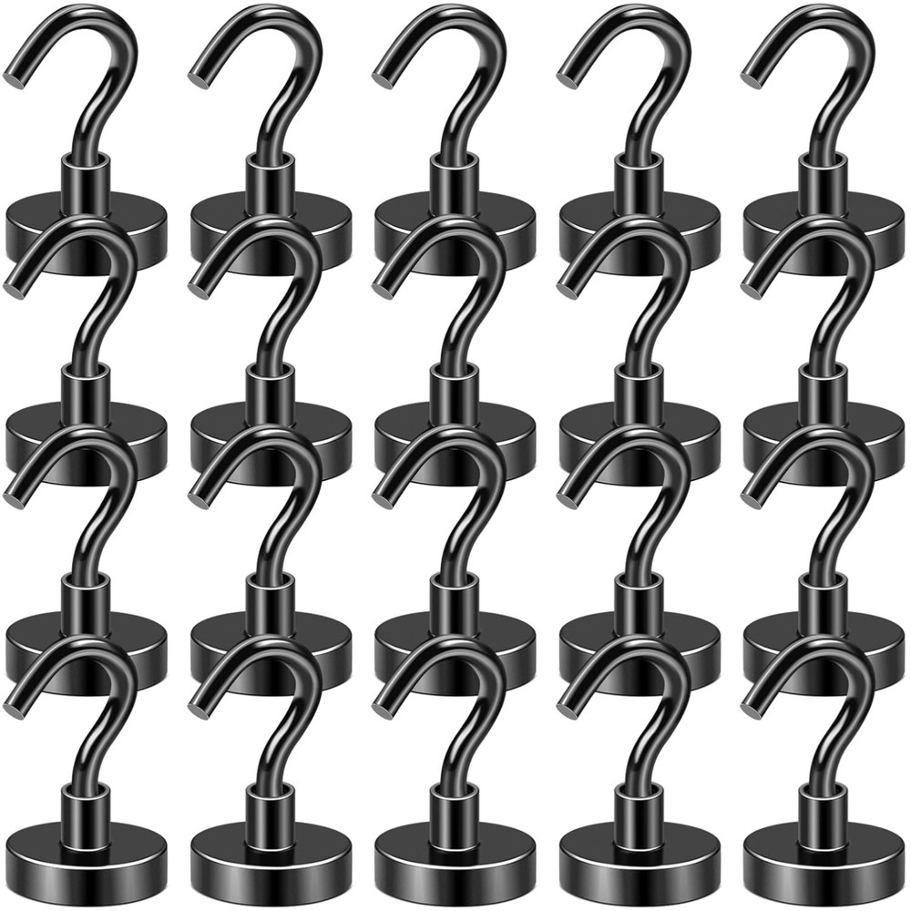 Industrial-Grade Black Magnetic Hooks 50 LB – Rust Resistant Neodymium 20 Pack