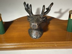 VTG Folk Art Shotgun Shells Deer Head Antlers Wall Mount Coat Jacket Wood Rack