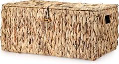 Natural Wicker Storage Basket with Lid and Handles – 15.7″x11″x7.5