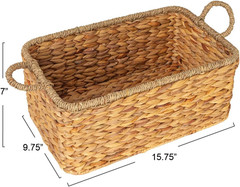 Natural Handwoven Water Hyacinth & Seagrass Basket with Handles