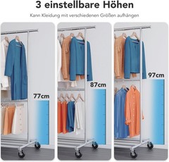 Flexible Mobile Coat Rack with Bottom Rack and Adjustable Heights