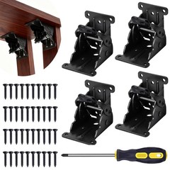 4 Pack Folding Table Leg Brackets with Self-Locking Hinges 0-90°, Folding She…