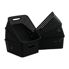 Black Plastic Weave Storage Baskets Set Of 6