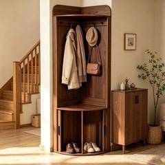 Corner Hall Tree with Storage, Walnut