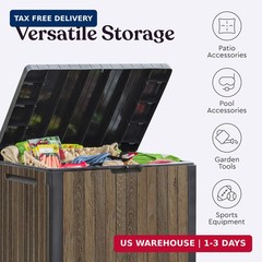 Keter Signature Everwood 30 Gallon Resin Outdoor Storage Box and Patio Furniture