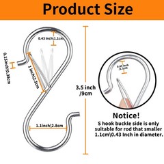 12 PCS S Hooks for Hanging with Safety Buckle, 3.5 inch Heavy Duty Metal S Sh…