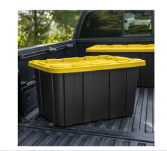 Sterilite Storage Bins 27 Gallon, Stackable Plastic Totes w/ Lids, Black Yellow