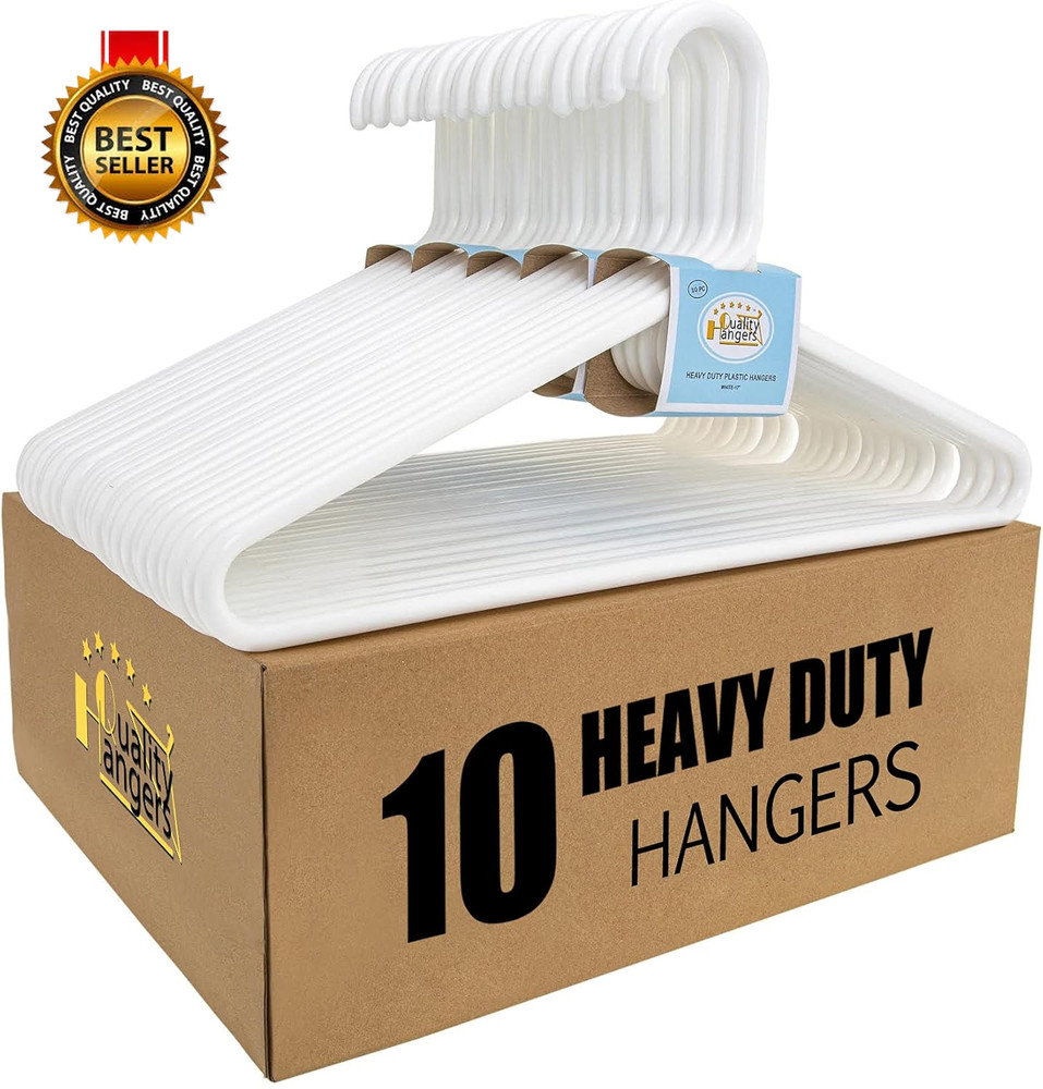Quality White Plastic Hangers 10 Pack – Super Heavy Duty Multipack for Clothes –