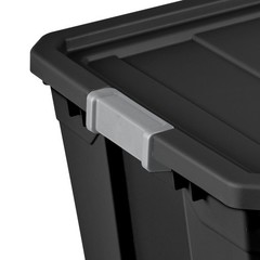 50 Gallon Stacker Tote, Extra Large Durable Plastic Bin Latch Lid Black, 3 Count