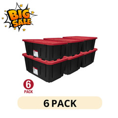 6 Pack Hyper Tough 27 Gallon Storage Bin Black Red Snap Lid Heavy Duty Tote