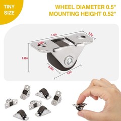 8 PCS Mini Rigid Non Swivel Rubber Caster Wheels Steel Top Plate 1/2 Inch