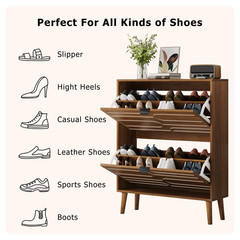 Shoe Cabinet, 31.5″ Walnut, 2 Flip Drawers, Freestanding Storage