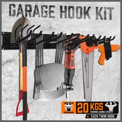 Garage Tool Organization 9pc Double Hooks Holder 64″ Utility Rack Wall Mount