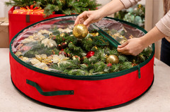 Wreath Storage Bags 48″ Red with Clear Front Handles Garland Storage Bags