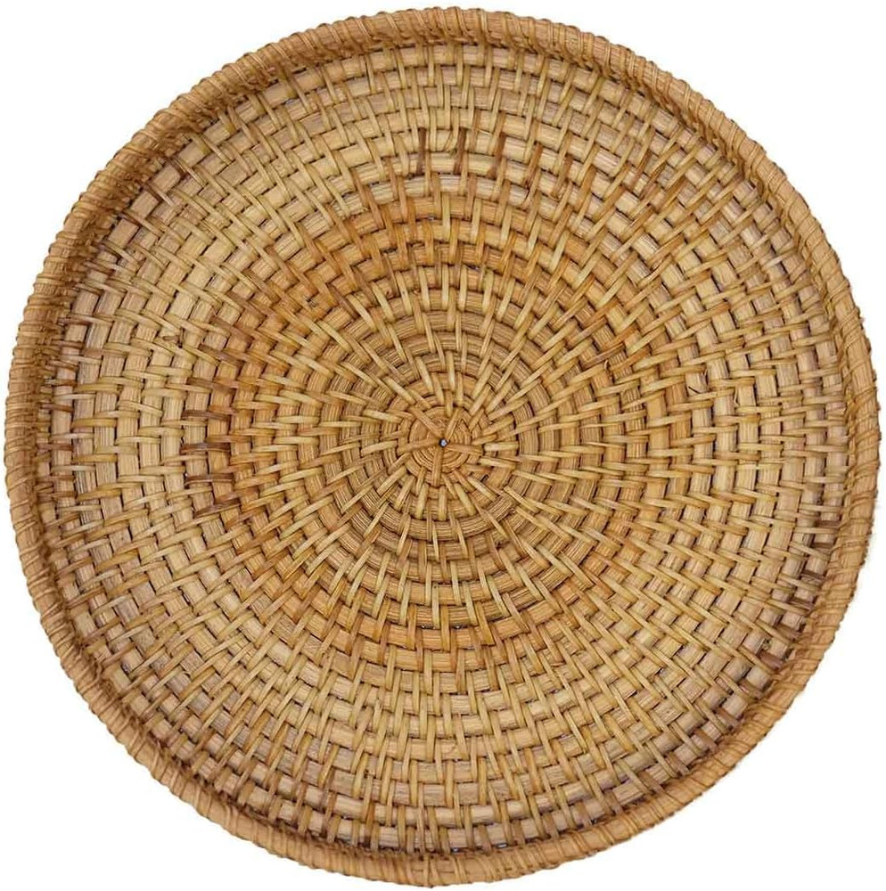 Hand Woven Rattan Serving Basket 9.45 Inch – round Platter for Fruit, Snacks, Ap