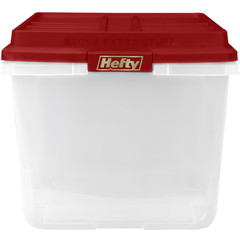 Hefty 72 Qt Clear Plastic Storage Bin Holiday Red HI-RISE Lid Latching Tote, 6PK