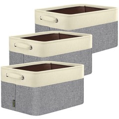 Fabric Closet Storage Bin Grey 15x11x9.5 Inch Linen Decorative 3 PCS