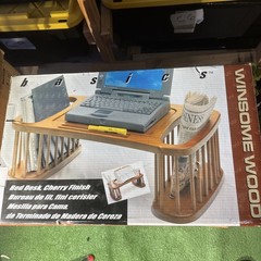 Winsome Cherry Finish Bed Desk MCM Center Tilts Fully Assemble w/Magazine Holder