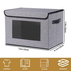 3 PCS Gray Fabric Storage Baskets Boxes With Lids Handles 13×9.1×7.9 Inch