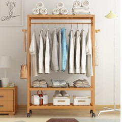 Strong Bamboo Clothes Rail Scarf Cart Hanging Garment Coat Rack Stand On Wheels