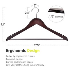 Quality Wooden Hangers – Slightly Curved Hanger 10 Pack Sets – Solid Wood Coa…