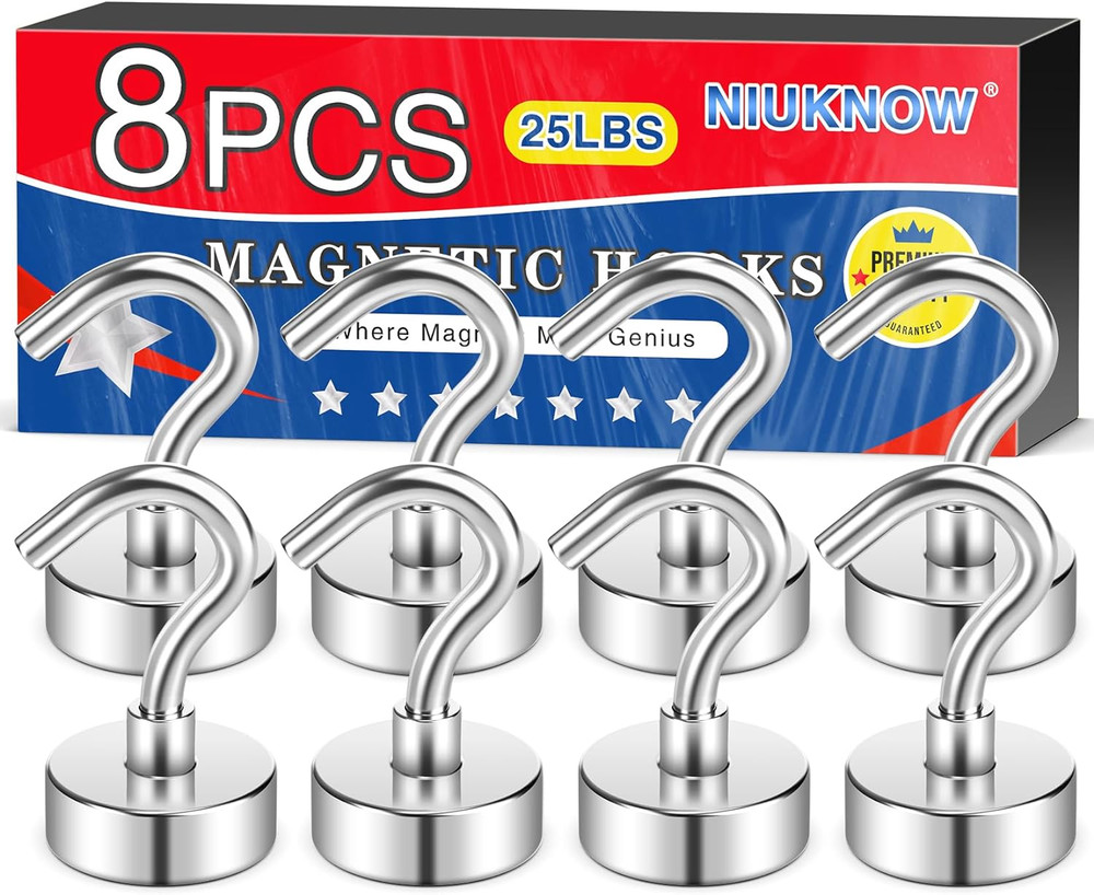 8Pack Heavy Duty Magnetic Hooks, 25 Lbs Strong Magnet Hooks for Hanging, Magnet