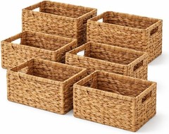 Water Hyacinth Storage Baskets Set 6; Woven Shelf Organizer