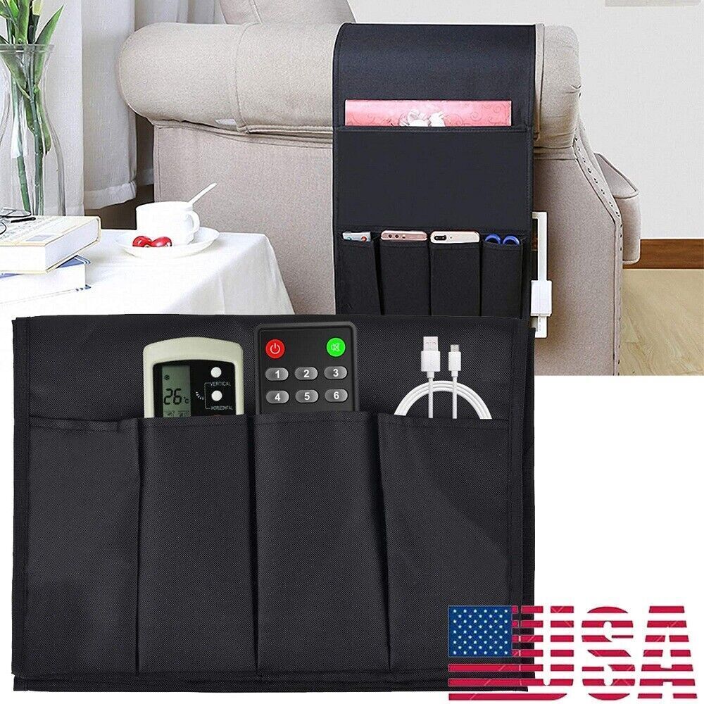Sofa Armrest Organizer 4 Ports TV Remote Control Holder Chair Beside Couch Bag
