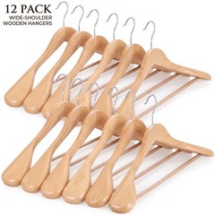 Wide Shoulder Wooden Hangers 12 PCS Premium Coat Clothes Hanger Non-Slip Natural