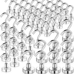 32 Pack Magnetic Hooks Heavy Duty, 25 lbs Strong Magnet 16mm_32pcs, Silver