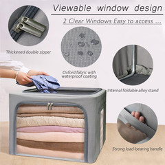 Stackable Storage Bins with Clear Window – 3 Pack Foldable Organizer Set, Grey