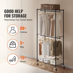 VEVOR Clothes Rack Heavy Duty Clothing Garment Rack Double Hanging Rods 300 lbs