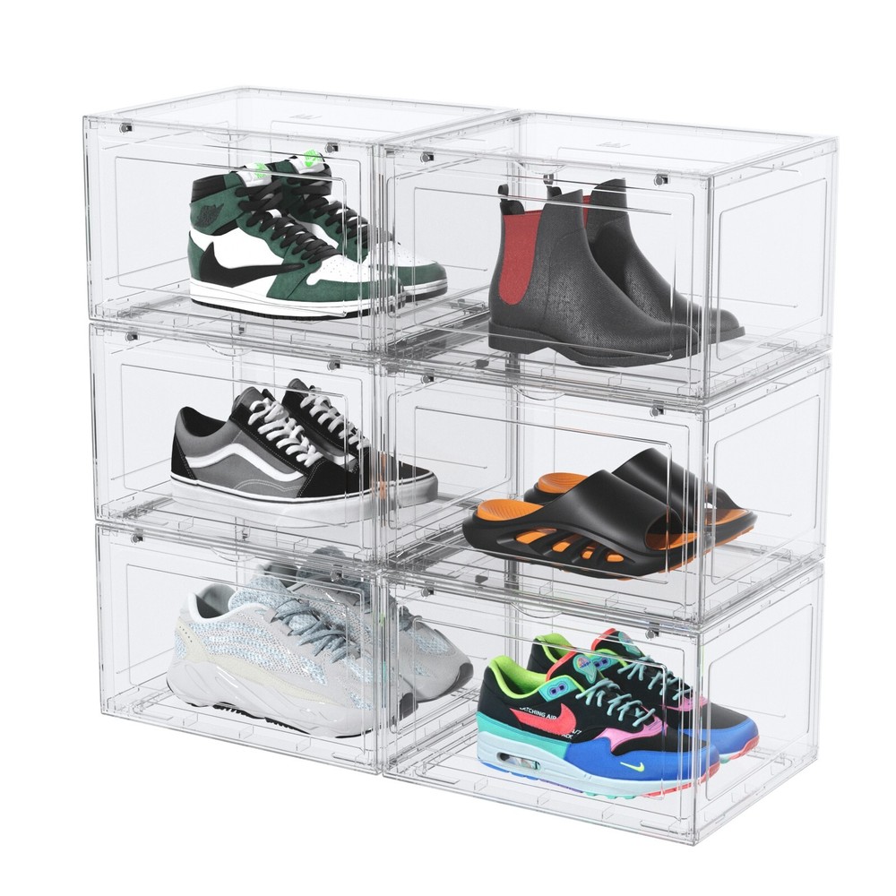 6-Packs Magnetic Drop Side Shoe Box Storage Containers Sneaker Display Cases
