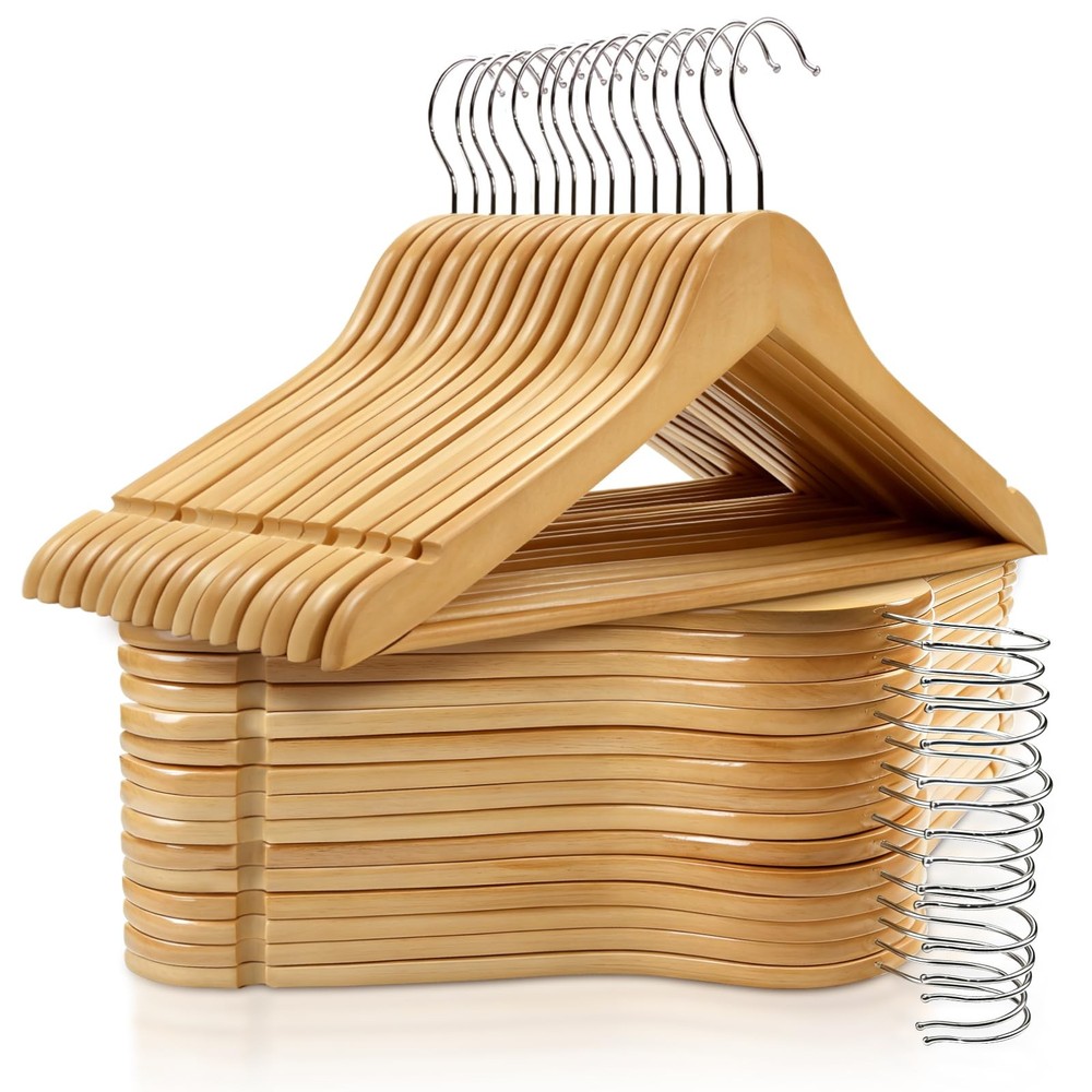 30 Pack Wooden Hangers, Solid Wood Coat Hanger with 360 Swivel Hook, Smooth F…
