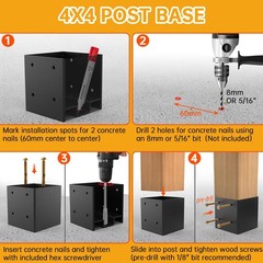 4-Pack 4×4 Post Base for Concrete w/ Hidden Anchor & Raised Design Deck Mount