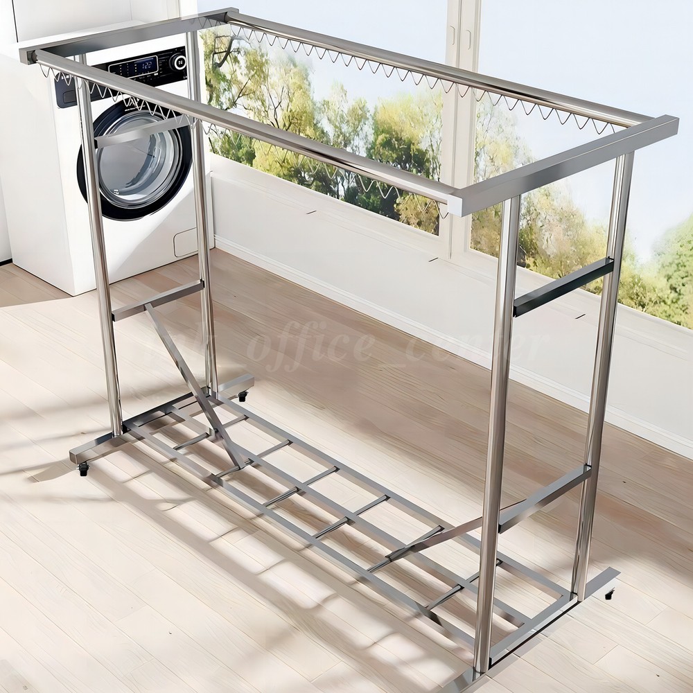 Large Size Garment Rack Clothes Double Rails Hanging Heavy Duty&5 drying racks