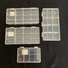 lot/4 plastic Container Store multi-compartment boxes, 12 and 8 compartment