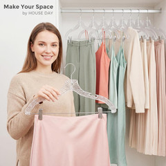 Clear Plastic Pants Hangers 12 Pack, Set Hanger for Tops and Bottoms, Non Slip S