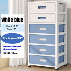 33in Blue White 6-Drawer Organizer, Household/Office Storage Cabinet Drawer Type