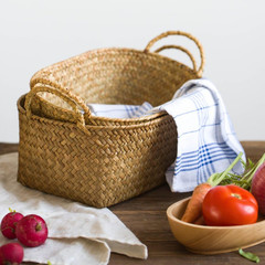 Natural Seagrass Baskets Set of 3 – Stackable Storage with Handles