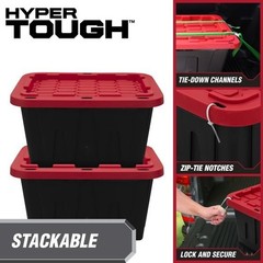 Hyper Tough 12 Gallon Storage Bin w/ Snap Lid, Black/Red Heavy Duty Container.