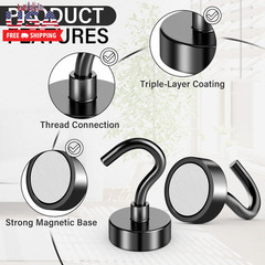 8 Pack Black Magnetic Hooks, 30 LB Neodymium Magnetic Hooks for Cruise Cabins, S