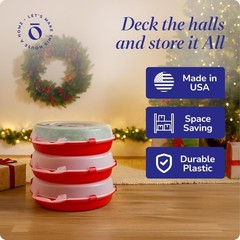 3-Pack 24 Inch Seasonal Holiday Clear Plastic Wreath Storage Containers, Red …